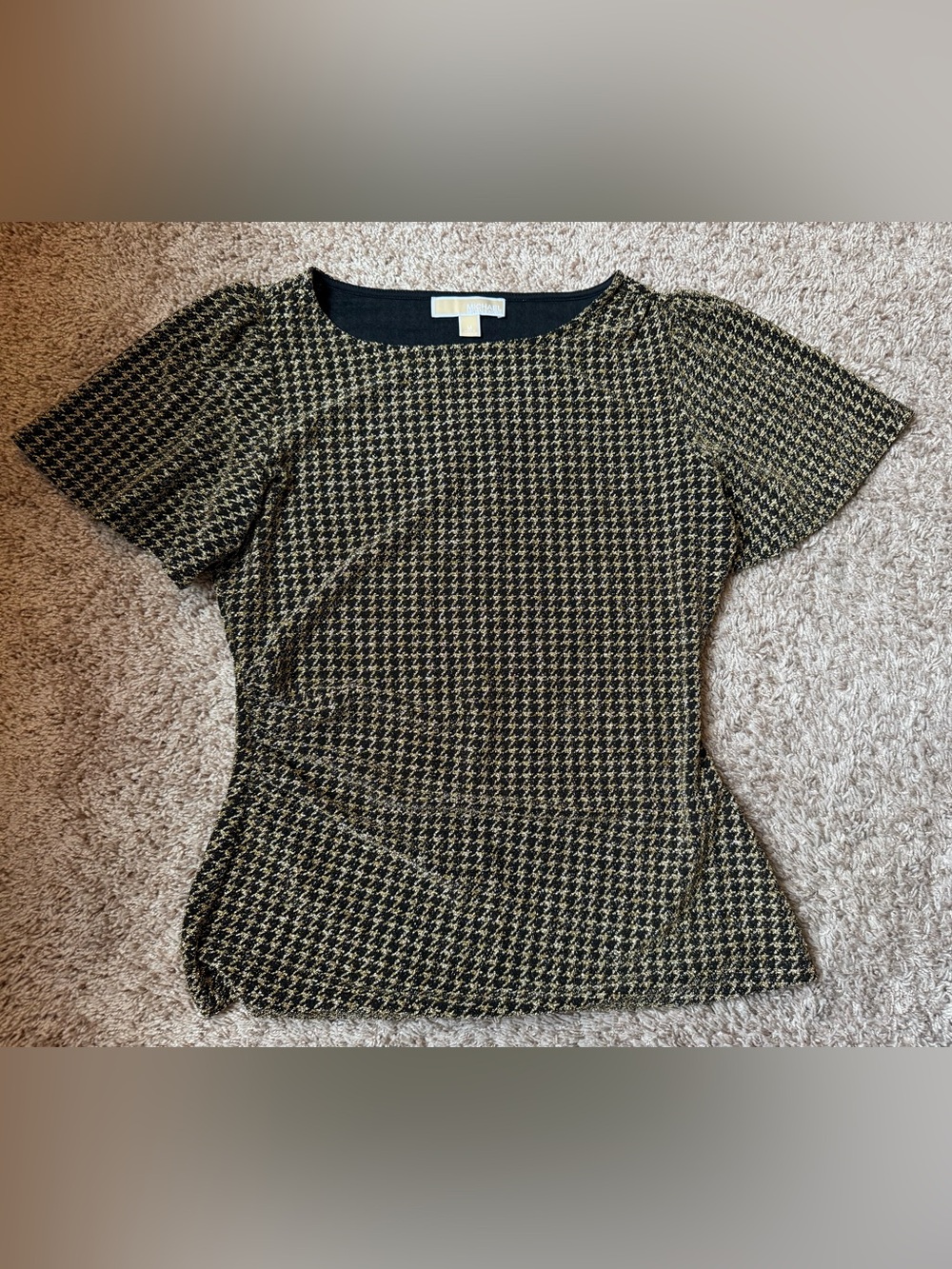Michael Kors Black and Gold Houndstooth Short Sleeve Top